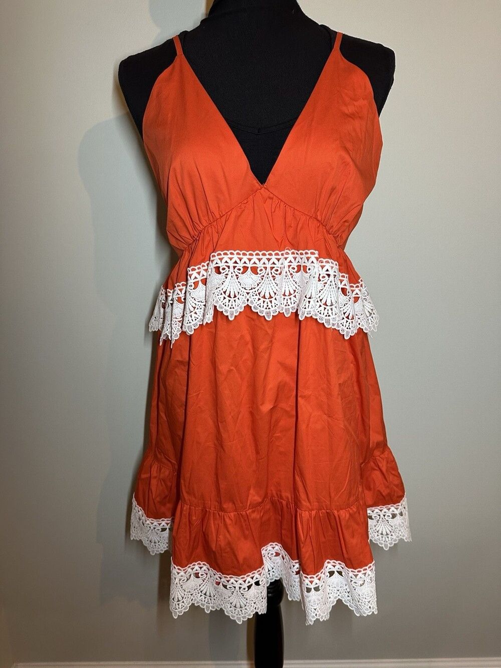 Strut And Bolt Dress Sleeveless Orange With White Lace Sz L NWT Bohemian
